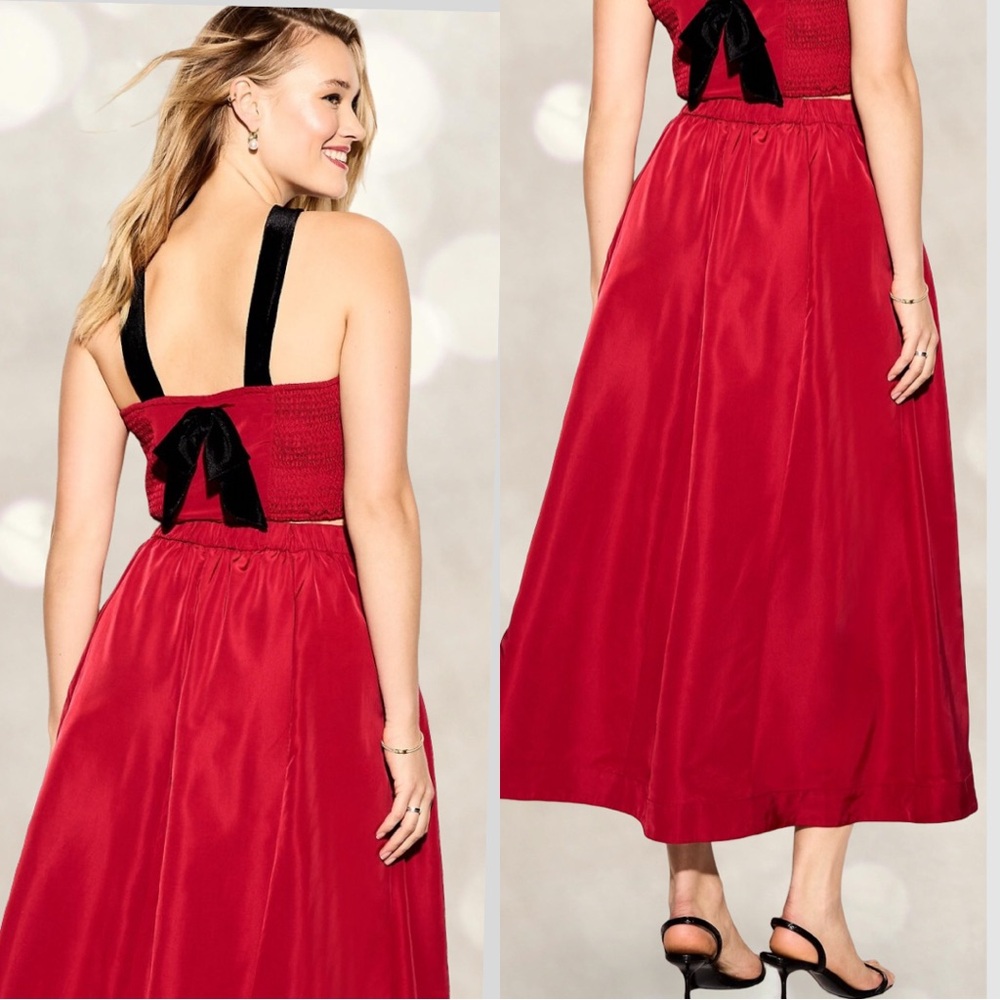 NWTS🌹THE OCCASION XL🌹ELITE LINE CRIMSON RED TAFFETA FIT & FLARE TOP SKIRT SET - Picture 5 of 16